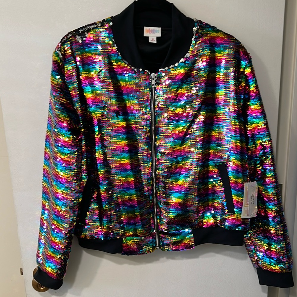 NWT Lularoe Stevie Rainbow Sequin Bomber Jacket - Medium